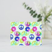 Carte Postale Groovy Hippie Peace Signs Flower Power Aqua (Debout devant)