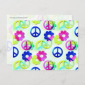 Carte Postale Groovy Hippie Peace Signs Flower Power Aqua (Devant / Derrière)