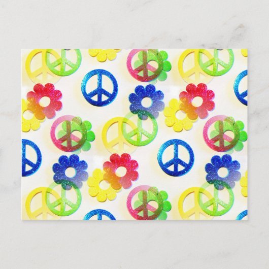 Carte Postale Groovy hippie Peace Signs Flower Power Sparkles (Devant)