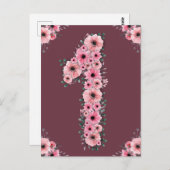 Carte Postale Gros 1er anniversaire Fleurs roses Fille Foliage v (Devant / Derrière)