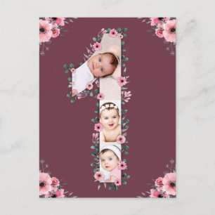 Carte Postale Gros 1er anniversaire Photo Collage Fille Fleur Ro