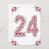 Carte Postale Gros 24e anniversaire Fleurs roses Fille Foliage v (Devant / Derrière)