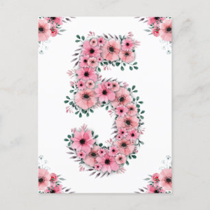 Carte Postale Gros 5e anniversaire Fleurs roses Fille Foliage ve