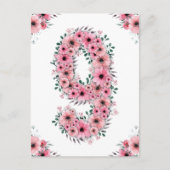 Carte Postale Gros 9e anniversaire Fleurs roses Fille Foliage ve (Devant)