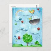 Carte Postale Gros arbre et oiseaux volants (Devant / Derrière)