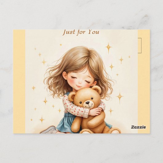 Carte Postale Gros câlins mignonne fille serrant teddy papier ou (Dos)