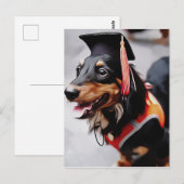 Carte Postale Gros Plan Du Chien Dachshund Portant Le Casquette  (Devant / Derrière)