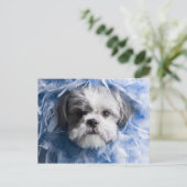 Carte Postale Gros plan d'un chiot recouvert de plumes (Debout devant)