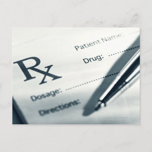 Carte Postale Gros plan et stylo de prescription (Devant)