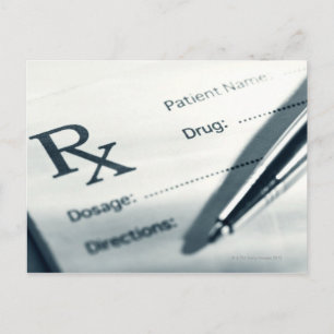 Carte Postale Gros plan et stylo de prescription
