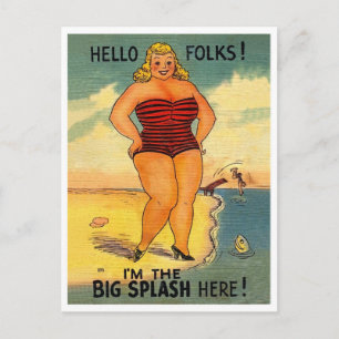 Carte Postale Grosse femme sur la plage, drôle vintage