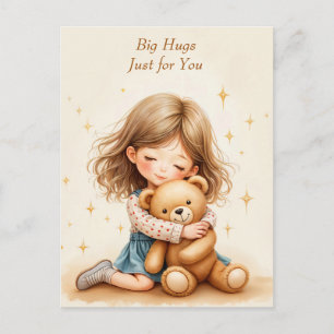Carte Postale Grosses Câlins Fille Mignonne Câlinant un Ours en