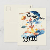 Carte Postale Grossesse annoncée 2026 Fusée Espace (Devant / Derrière)