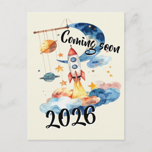 Carte Postale Grossesse annoncée 2026 Fusée Espace (Devant)