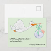 Carte Postale Grossesse Naissance Bébé Cigogne Mignon (Devant / Derrière)