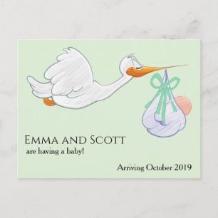Carte Postale Grossesse Nouveau bébé Arrivée Stork mignonne