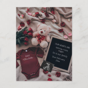 Carte Postale Grossesse romantique avec Roses & Teddy