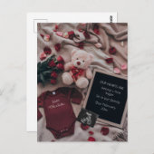 Carte Postale Grossesse romantique avec Roses & Teddy (Devant / Derrière)