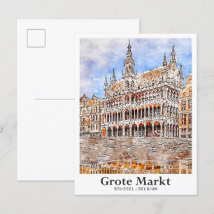 Carte Postale Grote Markt Brussel Belgique Aquarelle de voyage