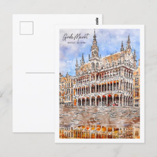 Carte Postale Grote Markt Brussel Travel Place Aquarelle