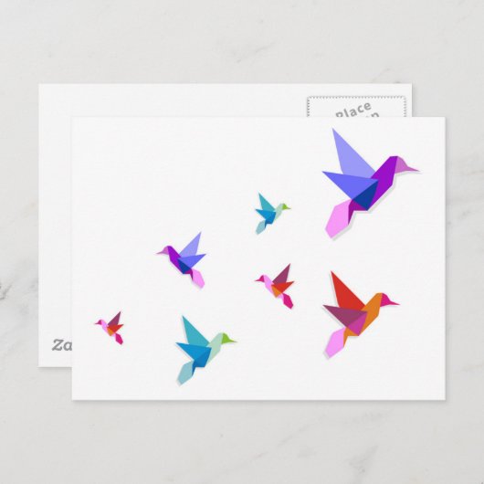 Carte Postale Groupe de colibris Origami (Devant / Derrière)