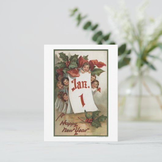 Carte Postale Groupe d'enfants se cachant derrière le calendrier (Debout devant)