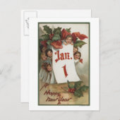 Carte Postale Groupe d'enfants se cachant derrière le calendrier (Devant / Derrière)