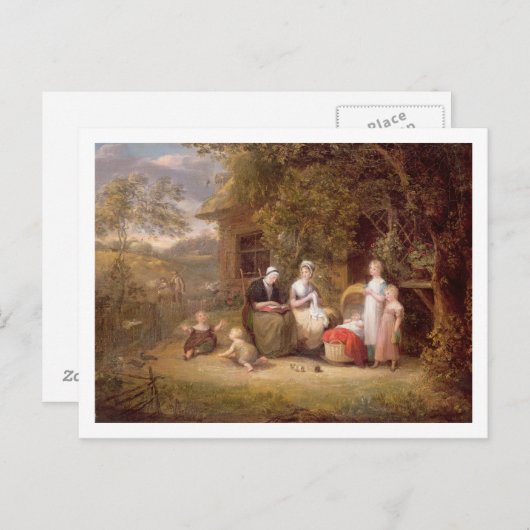 Carte Postale Groupe familial devant un chalet à chaume (huile s (Devant / Derrière)