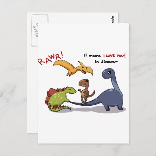 Carte Postale Groupe mignon de Dinosaures Rawr Means Nous vous a (Devant / Derrière)
