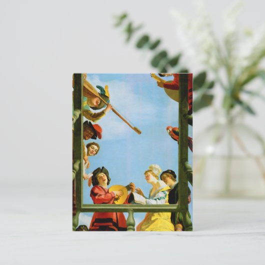 Carte Postale Groupe musical de Gerrit Van Honthorst Balcon Art (Debout devant)