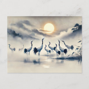 Carte Postale Grue dans le marais au coucher du soleil peinture