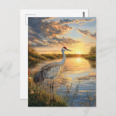 Carte Postale Grue de Sandhill au coucher du soleil (Devant / Derrière)