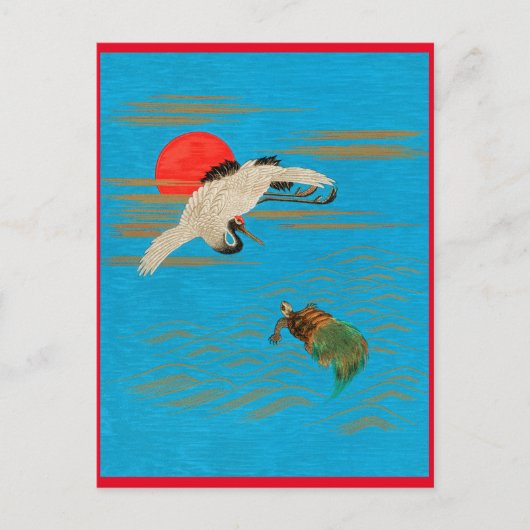 Carte Postale Grue de Sarus survolant la tortue dans la mer (Devant)