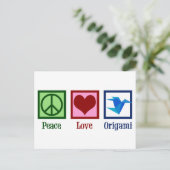 Carte Postale Grue en papier Peace Love Origami (Debout devant)