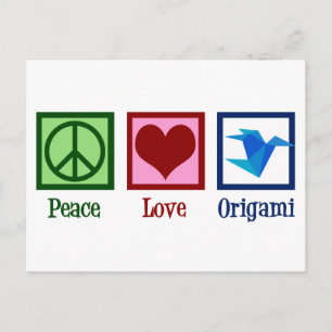 Carte Postale Grue en papier Peace Love Origami