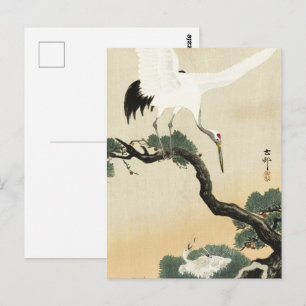 Carte Postale Grue japonaise et pin de Ohara Koson d'époque