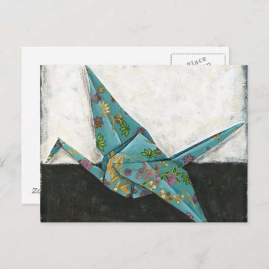 Carte Postale Grue Origami aux motifs floraux (Devant / Derrière)