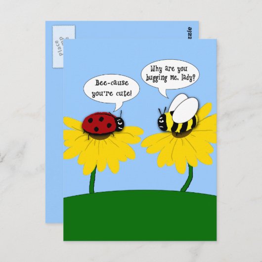 Carte Postale Grumpy Bee et Smitten Ladybug Postcard (Devant / Derrière)