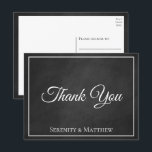 Carte Postale Grunge Chalkboard Elegant Mariage noir Merci<br><div class="desc">Dire merci à vos amis et à votre famille ne sera jamais hors de style avec ce vintage mariage de tableau noir et blanc en détresse vous remercie. Chalkbaord merci les cartes postales sont parfaites pour * entreprises * actes de gentillesse * reconnaissance pour les cadeaux * mariages / douches...</div>