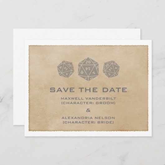 Carte postale grunge grise D20 pour Gamer Save the (Devant / Derrière)
