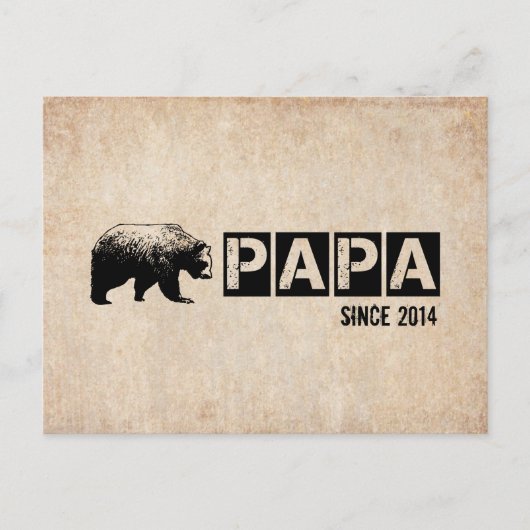 Carte Postale Grunge Papa Bear depuis 2014, Noir (Devant)