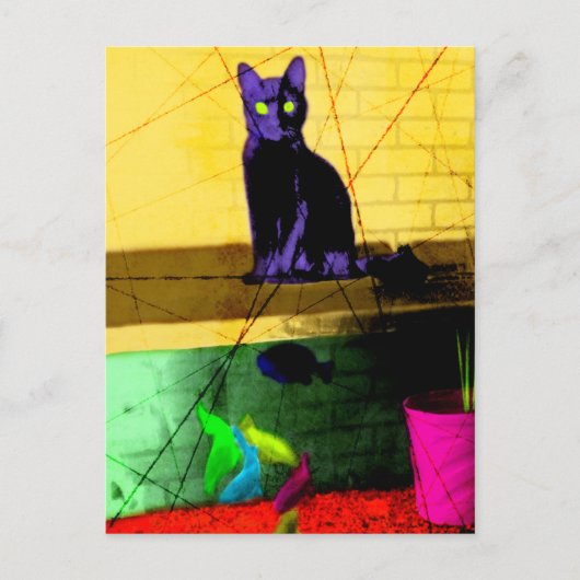 Carte Postale Grunge Pop Art Cat sur Fish Tank (Devant)