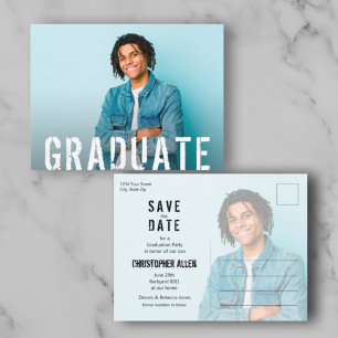 Carte Postale Grunge Script Photo Graduate Enregistrer la date
