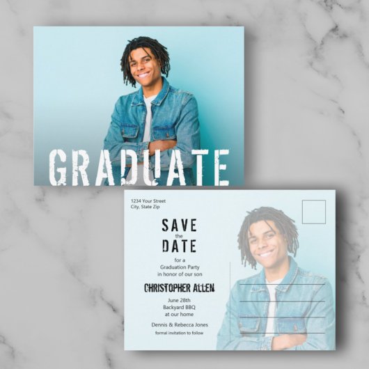 Carte Postale Grunge Script Photo Graduate Enregistrer la date