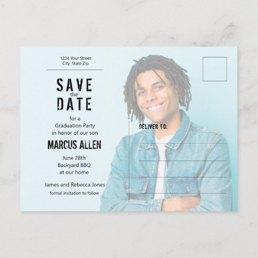 Carte Postale Grunge Script Photo Graduation Enregistrer la date (Dos)