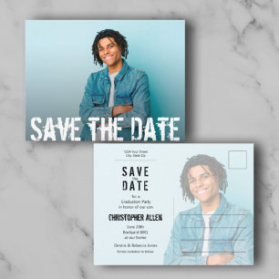 Carte Postale Grunge Script Photo Graduation Enregistrer la date