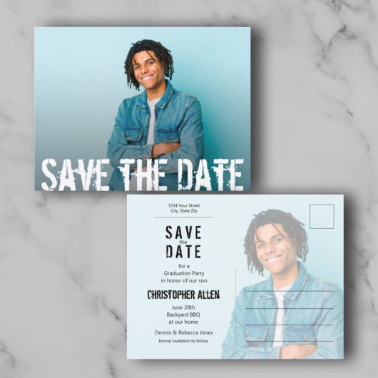 Carte Postale Grunge Script Photo Graduation Enregistrer la date