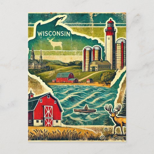 Carte Postale Grunge Wisconsin en détresse (Devant)