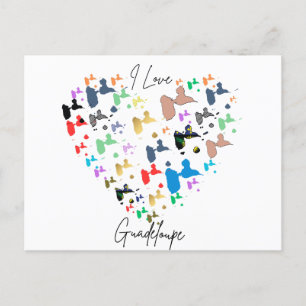 Carte postale Guadeloupe – Motif coeur multicolore