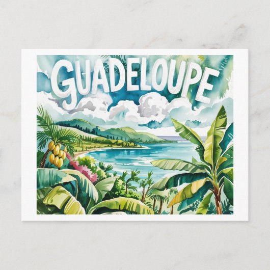 Carte Postale Guadeloupe Tropicale Paysage Caraïbes Aquarelle (Devant)